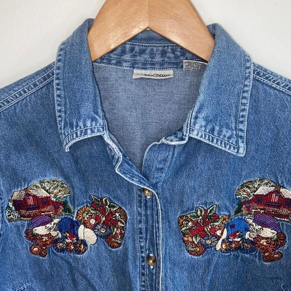 Vintage Cabin Creek cat embroidered patch jean long sleeve - Picture 2 of 7